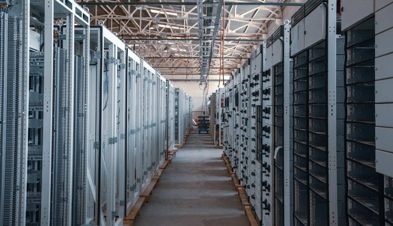 A warehouse full of server mounting brackets arranged in rows.Picture